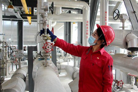 采油二厂天然气处理站员工正在进行设备检查。本报通讯员 王涛 摄该站技术人员正在检查压缩机运行系统。本报通讯员 王涛 摄
